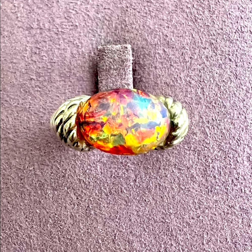 Vintage Sterling Silver Foil Opal Designer Ring